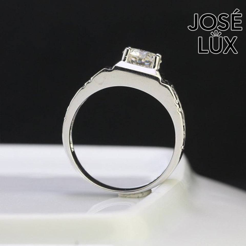 Handmade Men’s Greek Key Solitaire Ring — 925 Sterling Silver, Rhodium Plated White Gold Finish, GRA Moissanite