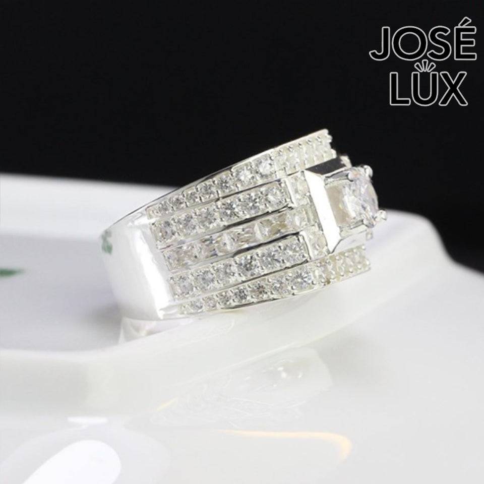 Handmade Men’s Cluster CZ Wide Band Ring — 925 Sterling Silver, Rhodium Plated White Gold Finish, Swiss-Certified CZ