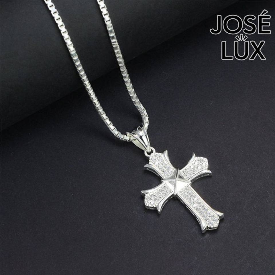 Handmade Iced Out Gothic Cross Pendant Necklace for Men — 925 Sterling Silver, Rhodium Plated White Gold Finish, Swiss CZ