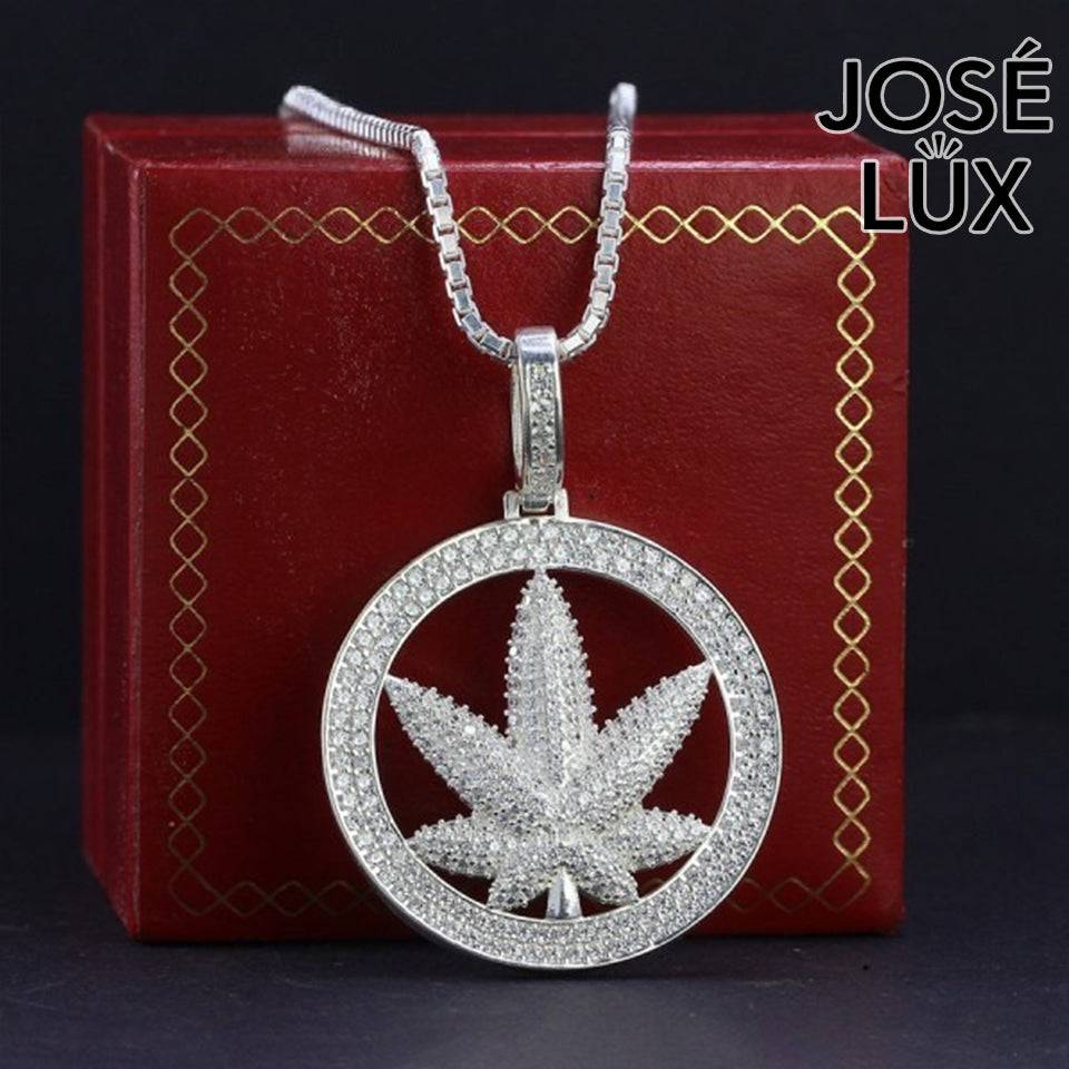 Handmade Iced Out Weed Leaf Pendant Necklace for Men — 925 Sterling Silver, Rhodium Plated White Gold Finish, Swiss CZ