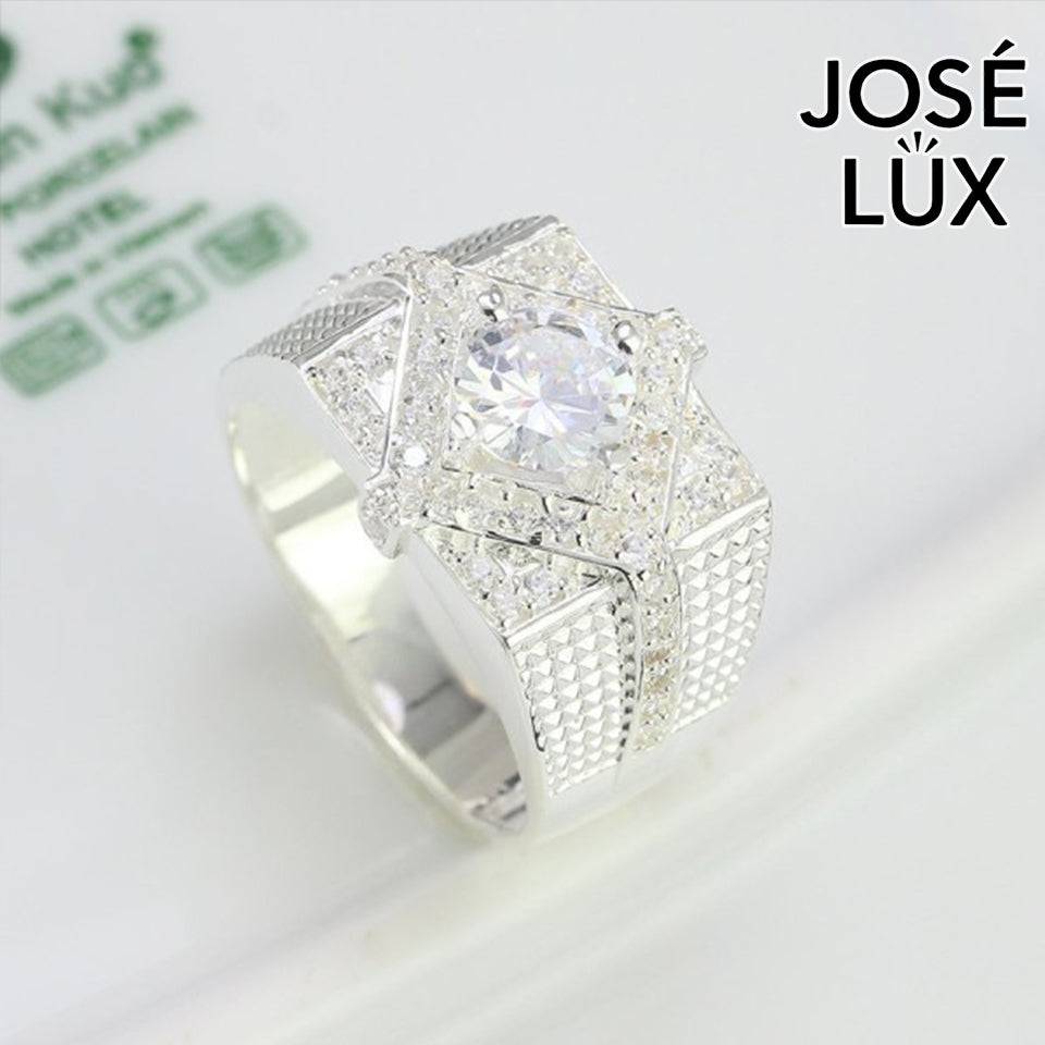 Handmade Men’s Diamond-Shape Halo CZ Ring — 925 Sterling Silver, Rhodium Plated White Gold Finish, Swiss-Certified CZ