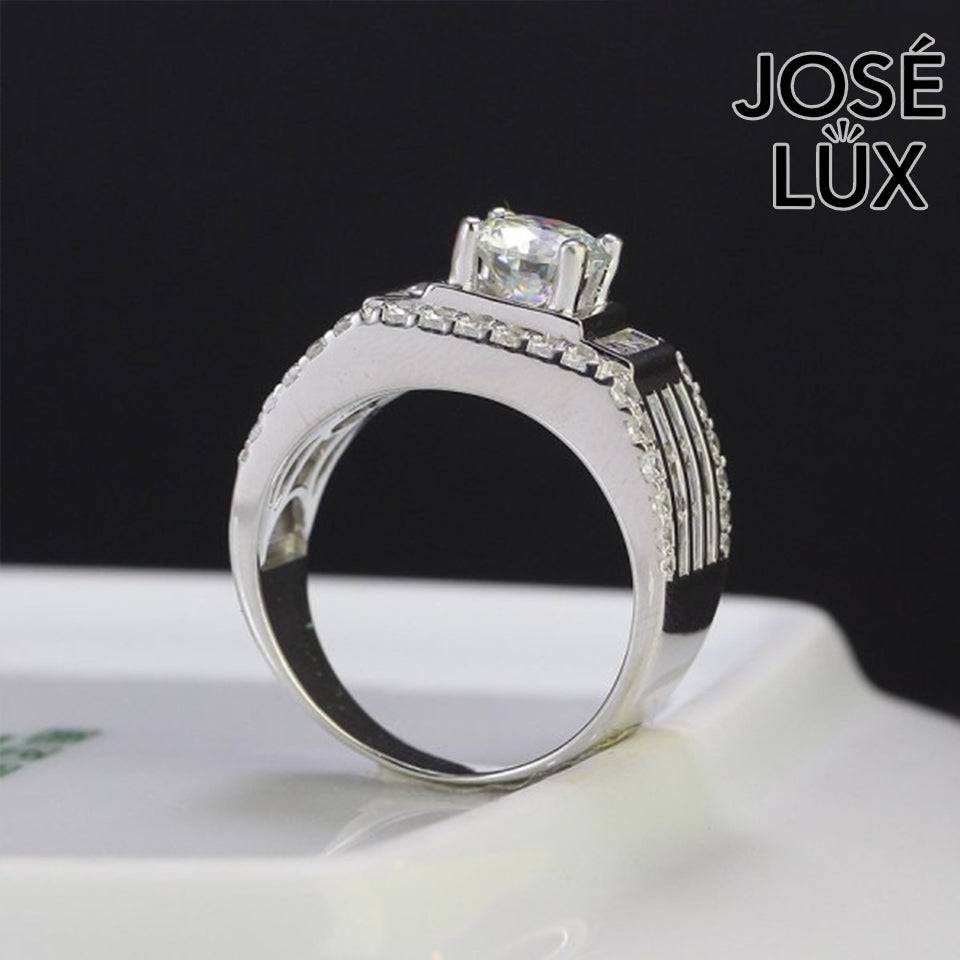 Handmade Men's Moissanite Art Deco Wide Band Ring — 925 Sterling Silver, Rhodium Plated White Gold Finish, GRA Moissanite