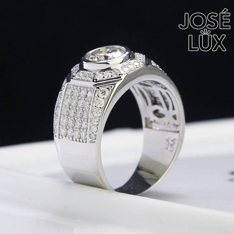 Handmade Men's Bezel Set Ring — 925 Sterling Silver, Rhodium Plated White Gold Finish, GRA Moissanite