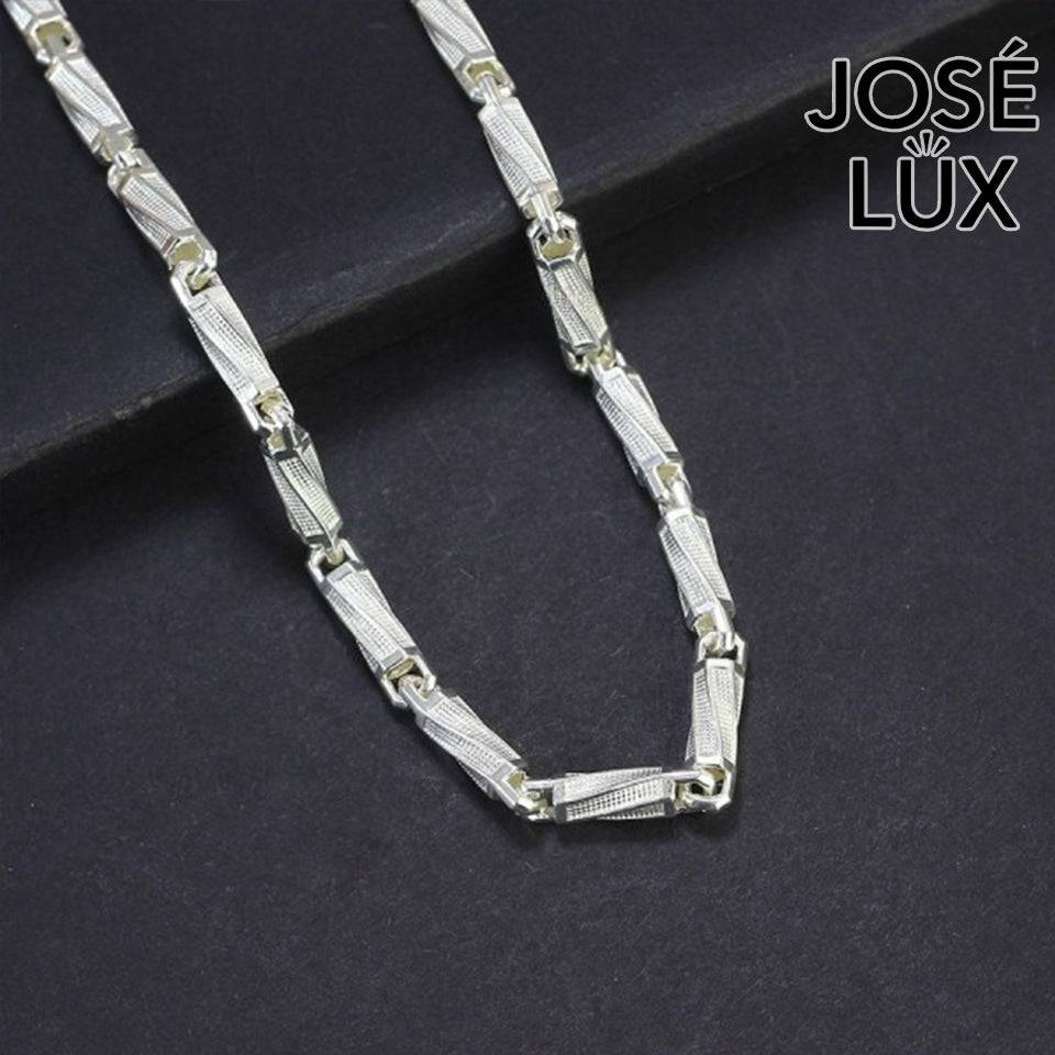 Handmade Bullet Link Chain Necklace for Men — 925 Sterling Silver, Rhodium Plated White Gold Finish, Handcrafted Clasp