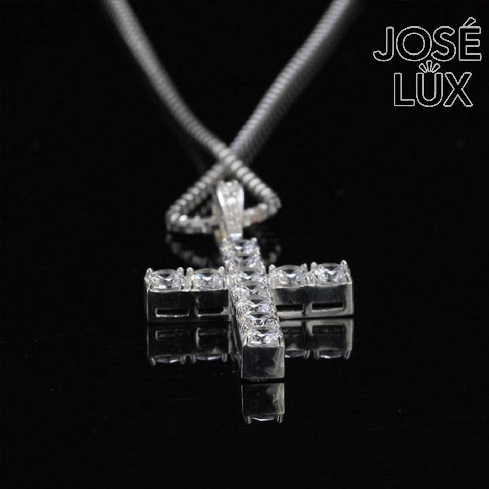 Handmade Iced Out Cross Pendant Necklace for Men — 925 Sterling Silver, Rhodium Plated White Gold Finish, Swiss CZ