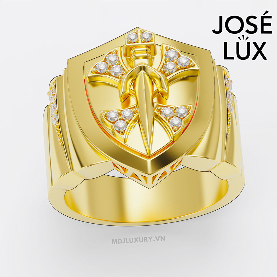 Handmade Templar Cross Signet Ring — 10K & 14K Gold, Full Moissanite Accents