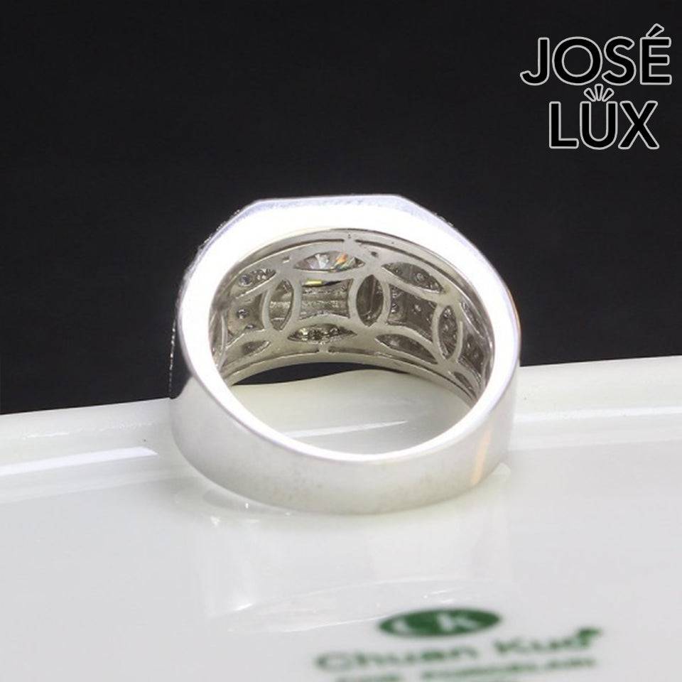 Handmade Men's Square Halo Iced Out Ring — 925 Sterling Silver, Rhodium Plated White Gold Finish, Full Moissanite