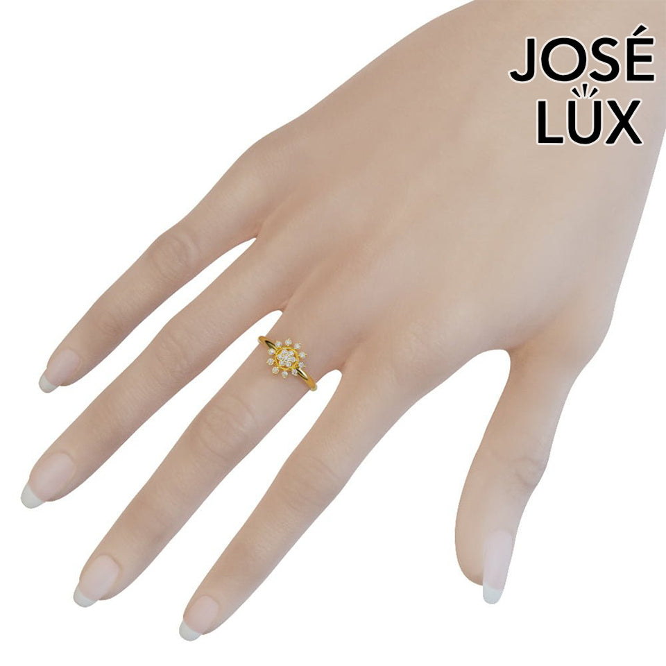 Handmade Moissanite Sunburst Cluster Ring — 10K & 14K Gold, GRA Certified Moissanite