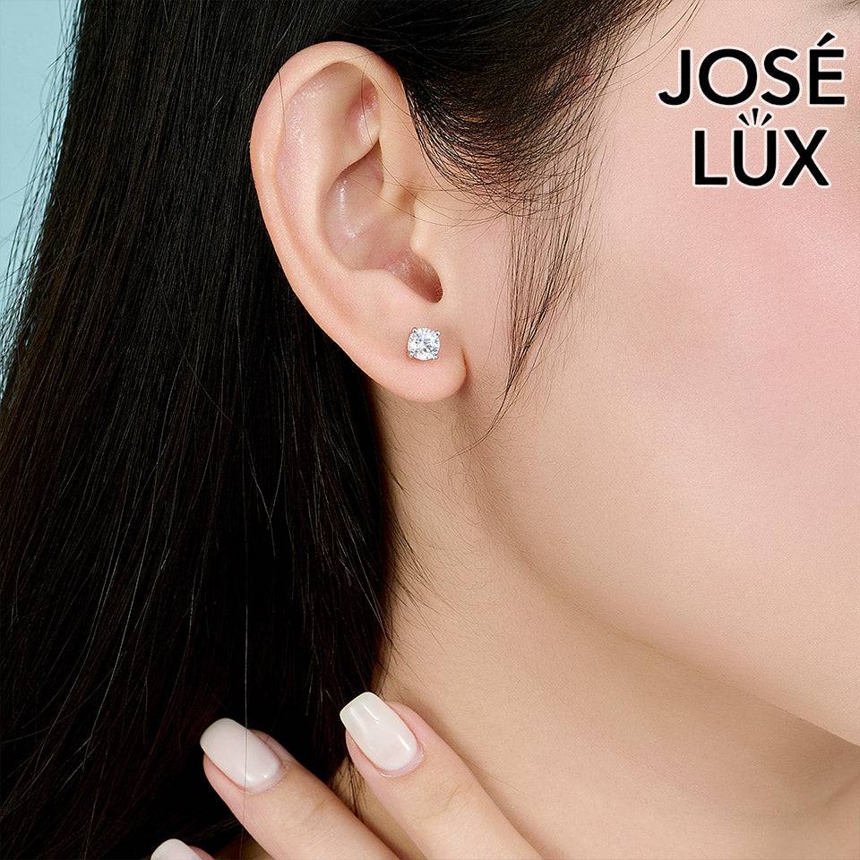 Handmade Large Solitaire CZ Stud Earrings — 925 Sterling Silver, Rhodium Plated White Gold Finish, Swiss CZ