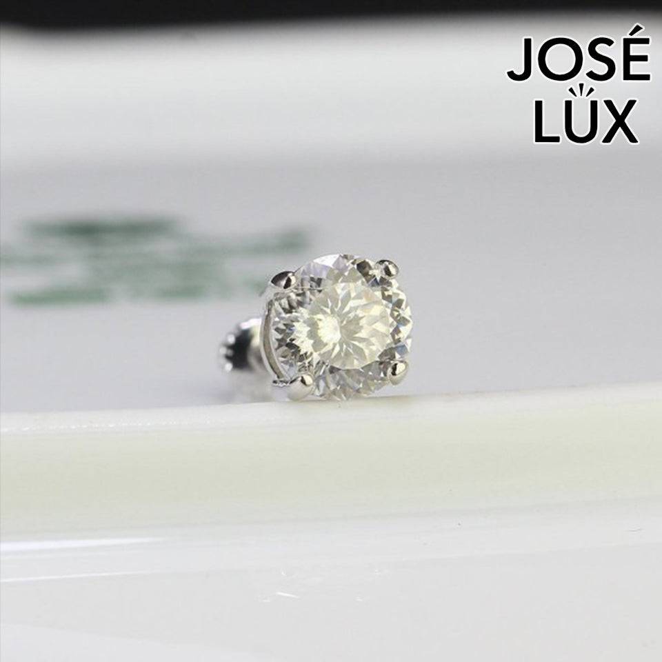 Handmade Men’s Moissanite Stud Earring — 925 Sterling Silver, Rhodium Plated White Gold Finish, GRA Moissanite 6mm 0.8ct