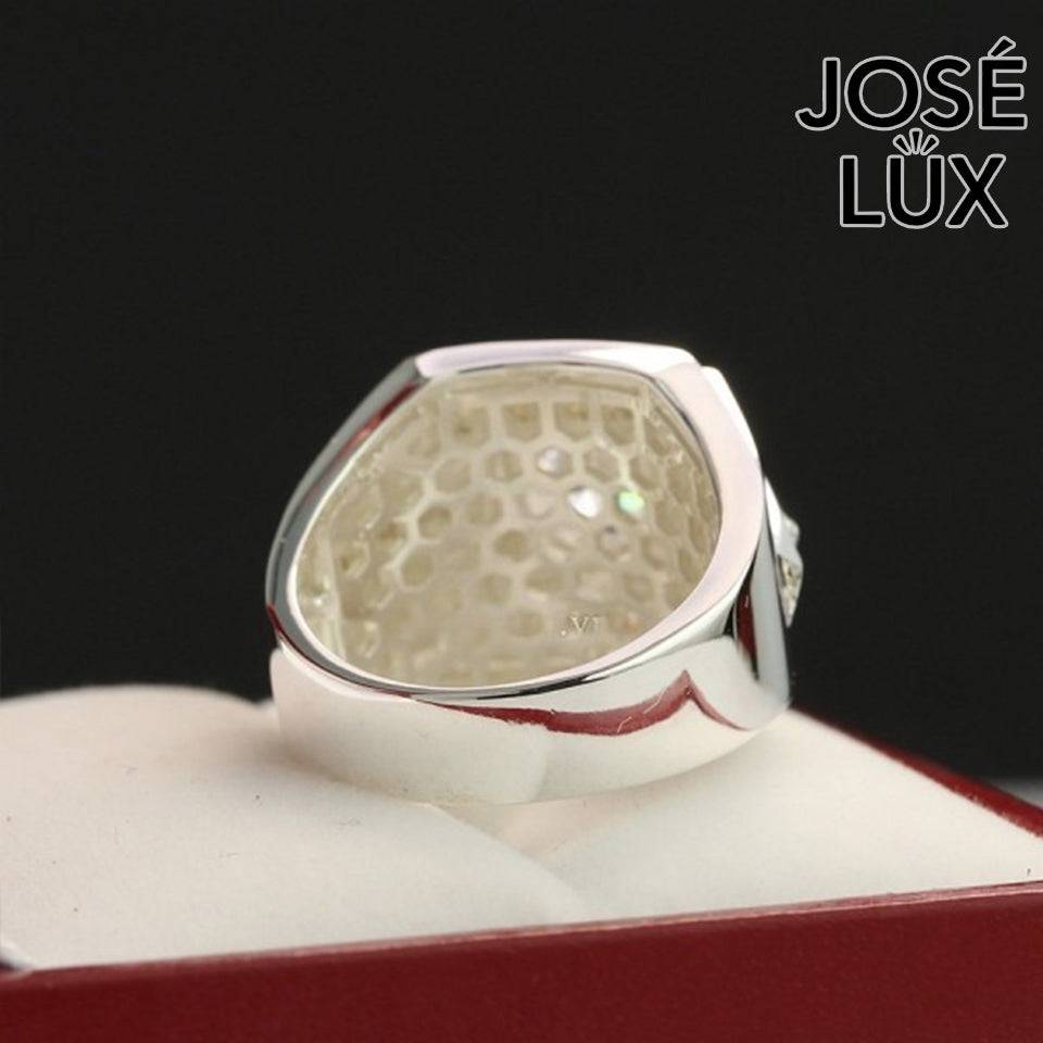 Handmade Men’s Art Deco CZ Signet Ring — 925 Sterling Silver, Rhodium Plated White Gold Finish, Swiss-Certified CZ