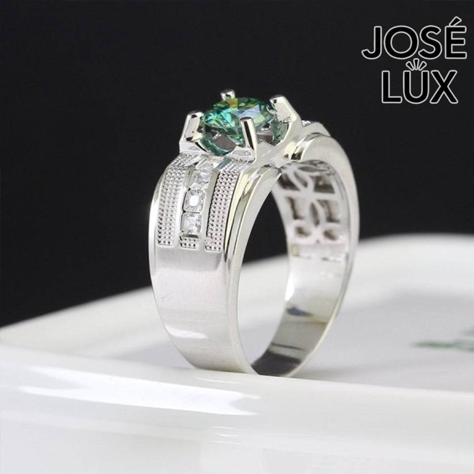 Handmade Men's Green Moissanite Solitaire Ring — 925 Sterling Silver, Rhodium Plated White Gold Finish, GRA Certified