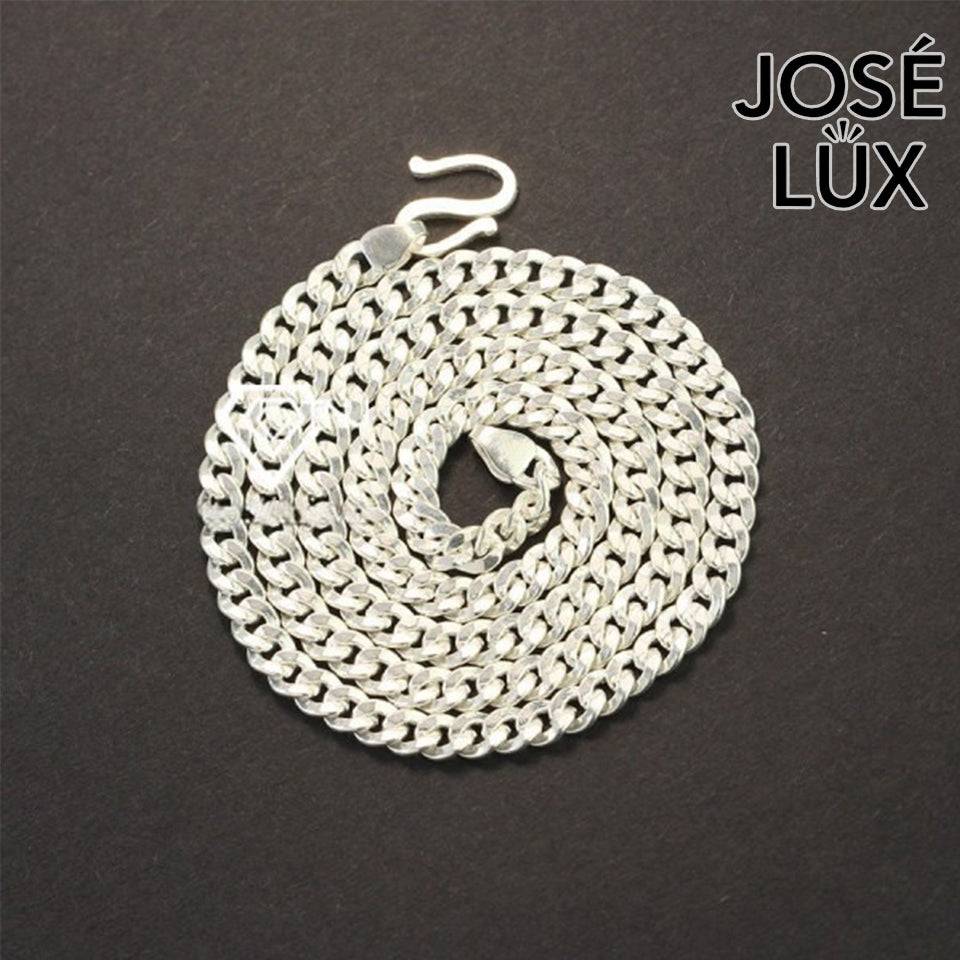 Handmade 925 Sterling Silver Curb Chain Necklace for Men — Rhodium Plated White Gold Finish, 4mm, Handcrafted S-Hook Clasp