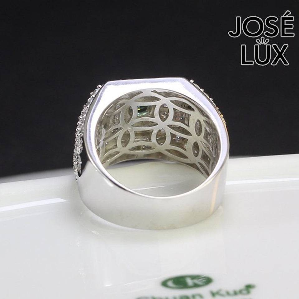 Handmade Men’s Iced Out Cluster Ring — 925 Sterling Silver, Rhodium Plated White Gold Finish, GRA Moissanite