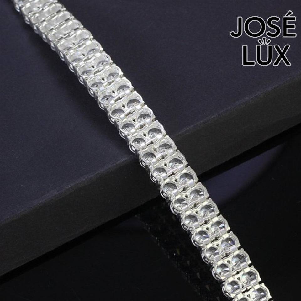 Handmade Men's Tennis Bracelet — 925 Sterling Silver, 2-Row Swiss CZ, 5mm, Rhodium Plated White Gold Finish
