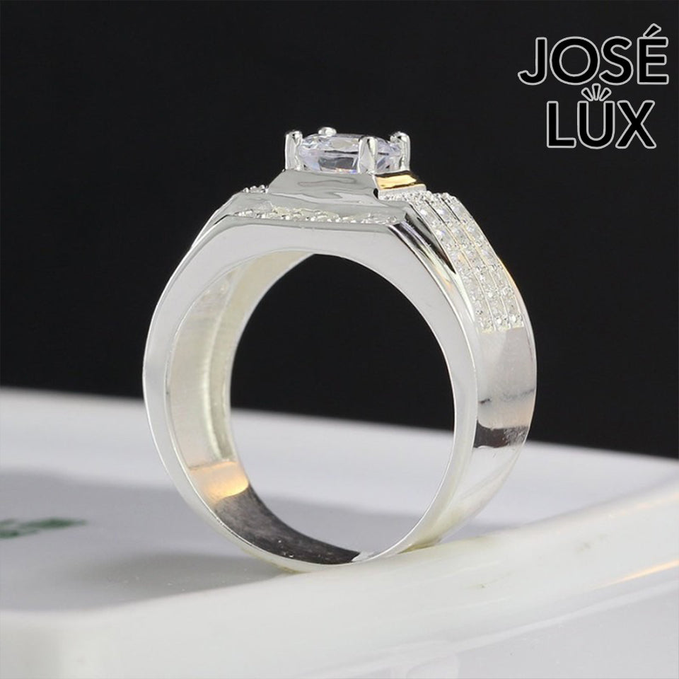 Handmade Men’s Round CZ Solitaire Ring — 925 Sterling Silver, Rhodium Plated White Gold Finish, Swiss-Certified CZ