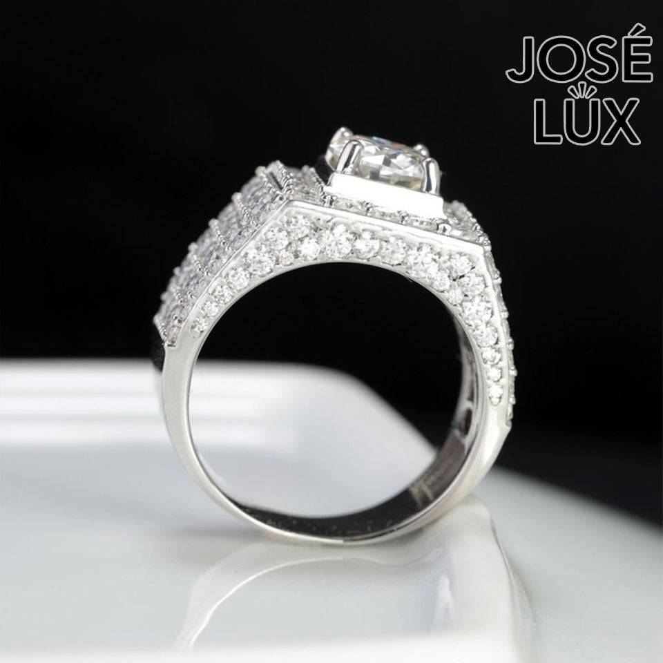 Handmade Men's Square Halo Ring — 925 Sterling Silver, Rhodium Plated White Gold Finish, GRA Moissanite