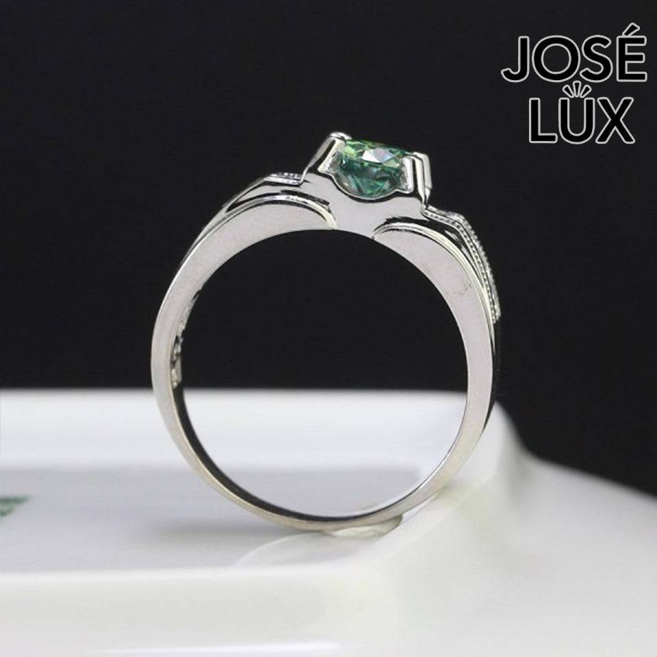 Handmade Men's Green Moissanite Solitaire Ring — 925 Sterling Silver, Rhodium Plated White Gold Finish, GRA Certified