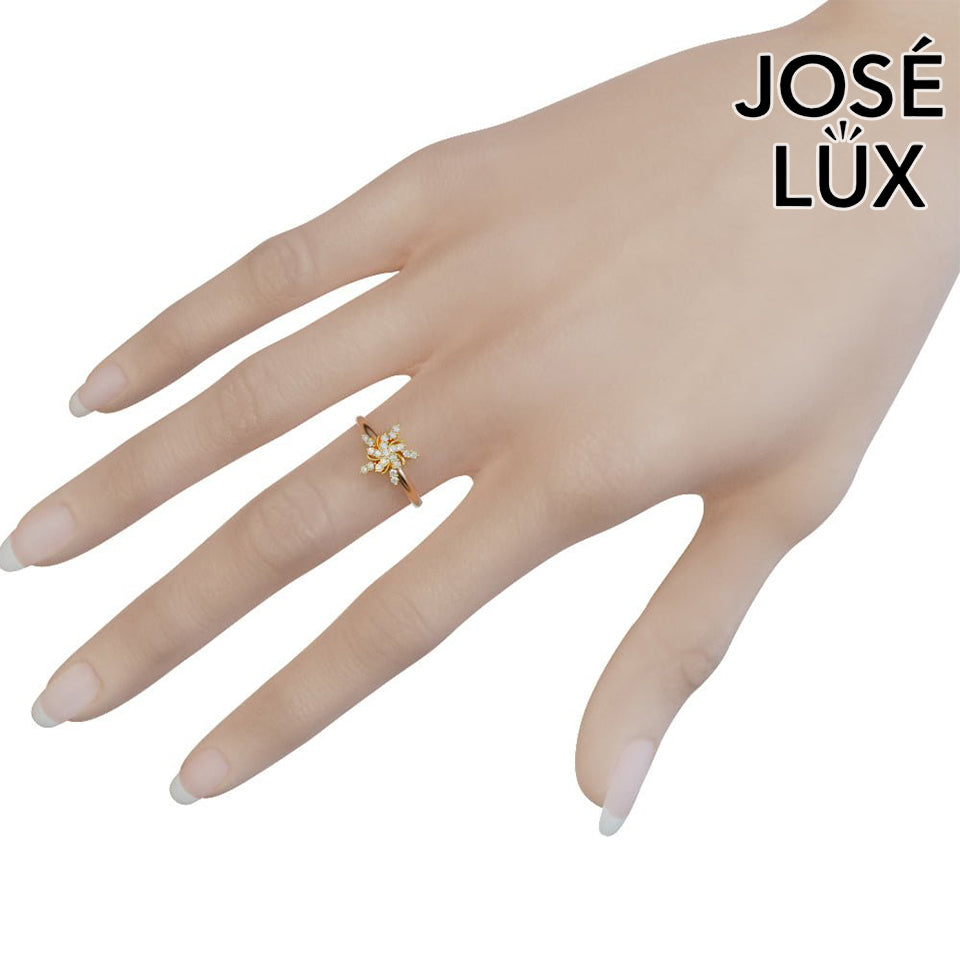 Handmade Moissanite Pinwheel Cluster Ring — 10K & 14K Gold, GRA Certified Moissanite