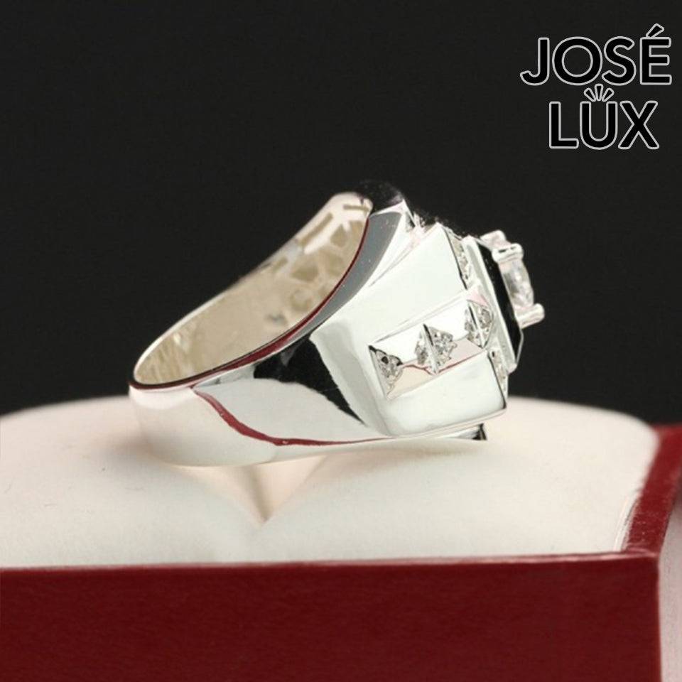 Handmade Men’s Art Deco CZ Signet Ring — 925 Sterling Silver, Rhodium Plated White Gold Finish, Swiss-Certified CZ