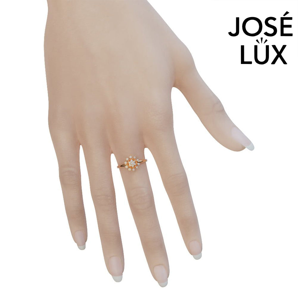 Handmade Moissanite Sunburst Cluster Ring — 10K & 14K Gold, GRA Certified Moissanite