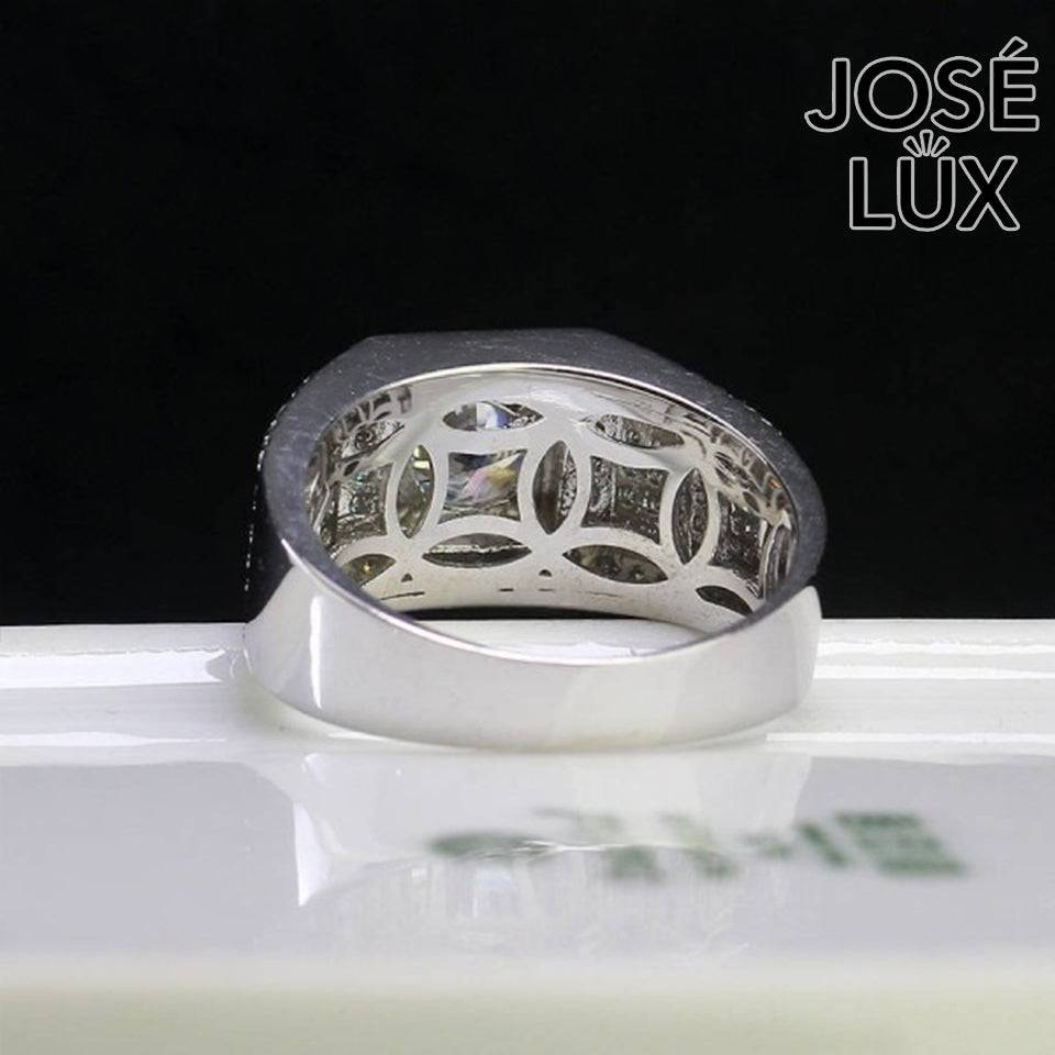 Handmade Men's Square Halo Iced Out Ring — 925 Sterling Silver, Rhodium Plated White Gold Finish, Full Moissanite