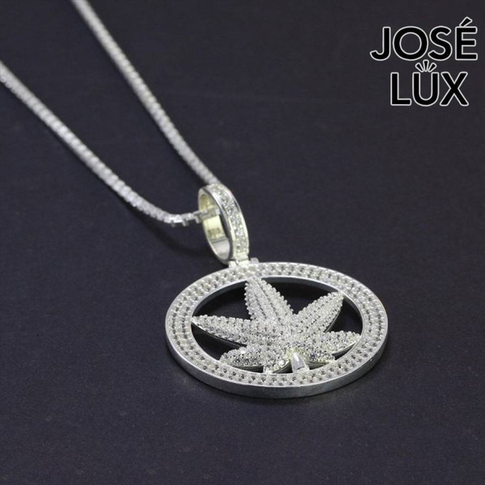 Handmade Iced Out Weed Leaf Pendant Necklace for Men — 925 Sterling Silver, Rhodium Plated White Gold Finish, Swiss CZ
