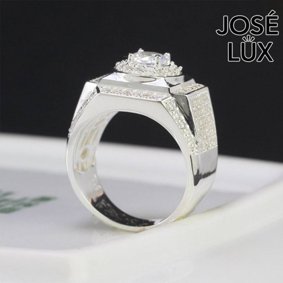 Handmade Men’s Double Halo CZ Ring — 925 Sterling Silver, Rhodium Plated White Gold Finish, Swiss-Certified CZ