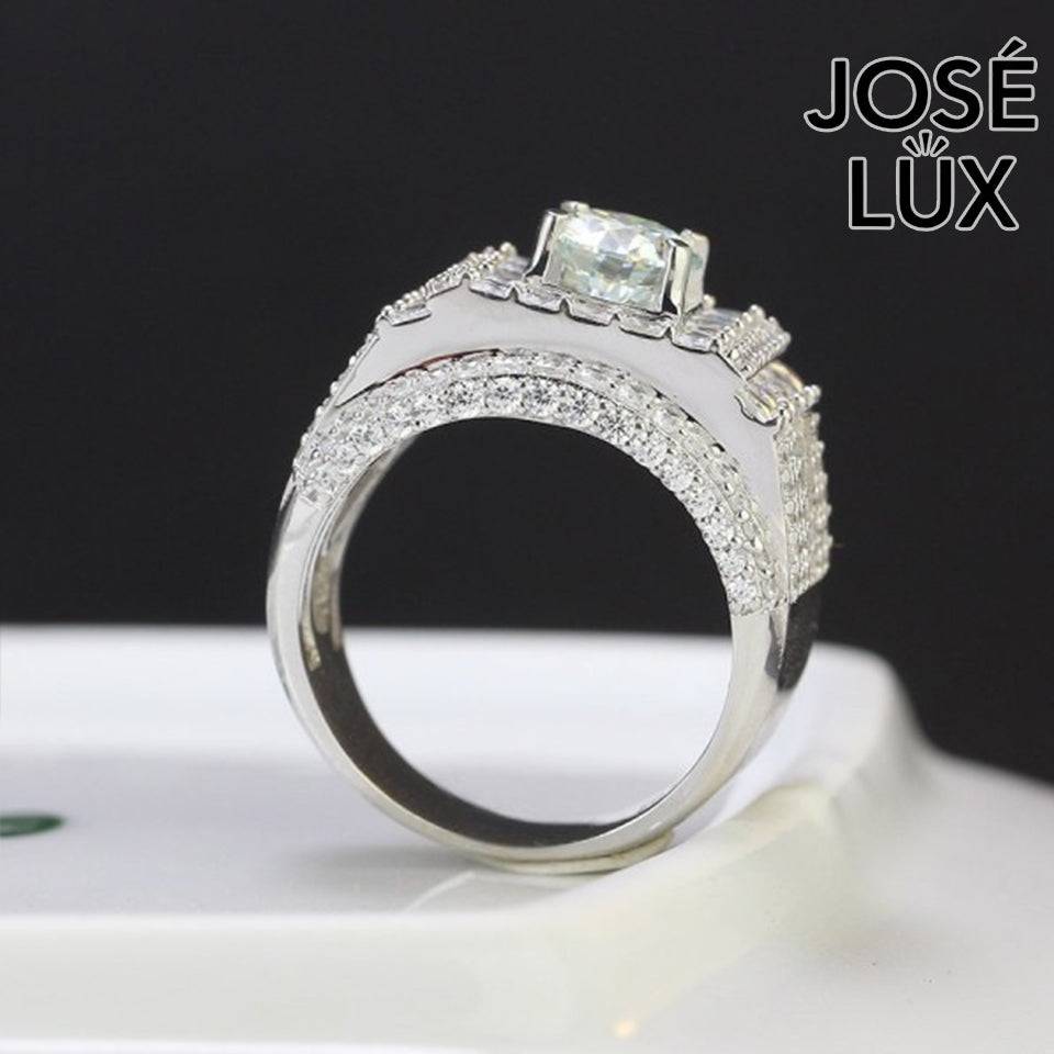Handmade Men's Full Micropave Square Halo Ring — 925 Sterling Silver, Rhodium Plated White Gold Finish, 7.0mm Moissanite & CZ