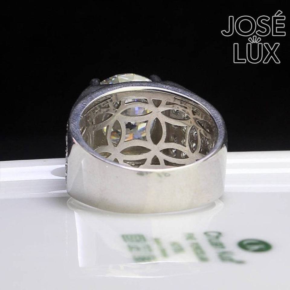Handmade Men's Solitaire Pavé Ring — 925 Sterling Silver, Rhodium Plated White Gold Finish, 12mm Moissanite & CZ