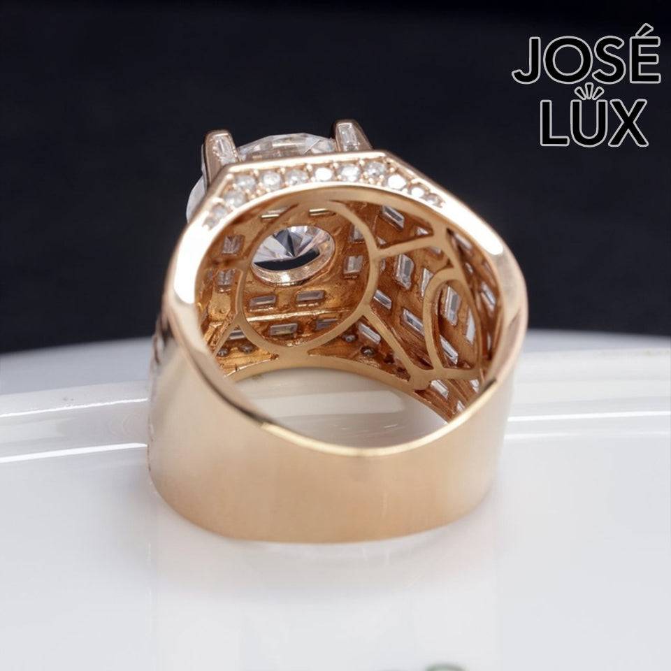 Handmade Men's Vertical Baguette Channel Set Ring — 925 Sterling Silver, Rose Gold Plated Finish, 12mm Moissanite & CZ