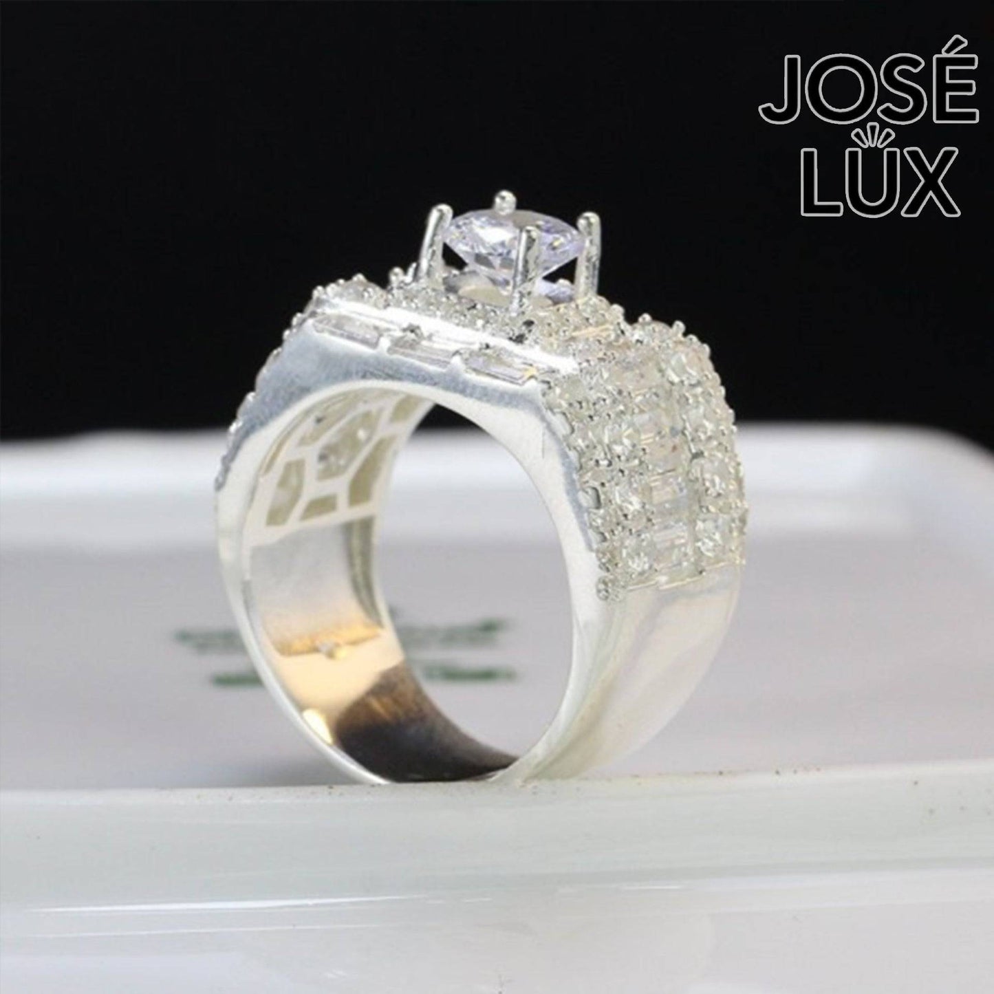 Handmade Men’s Wide-Band Baguette CZ Ring — 925 Sterling Silver, Rhodium Plated White Gold Finish, Swiss-Certified CZ