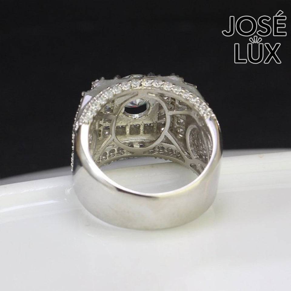 Handmade Men's Full Micropave Square Halo Ring — 925 Sterling Silver, Rhodium Plated White Gold Finish, 7.0mm Moissanite & CZ