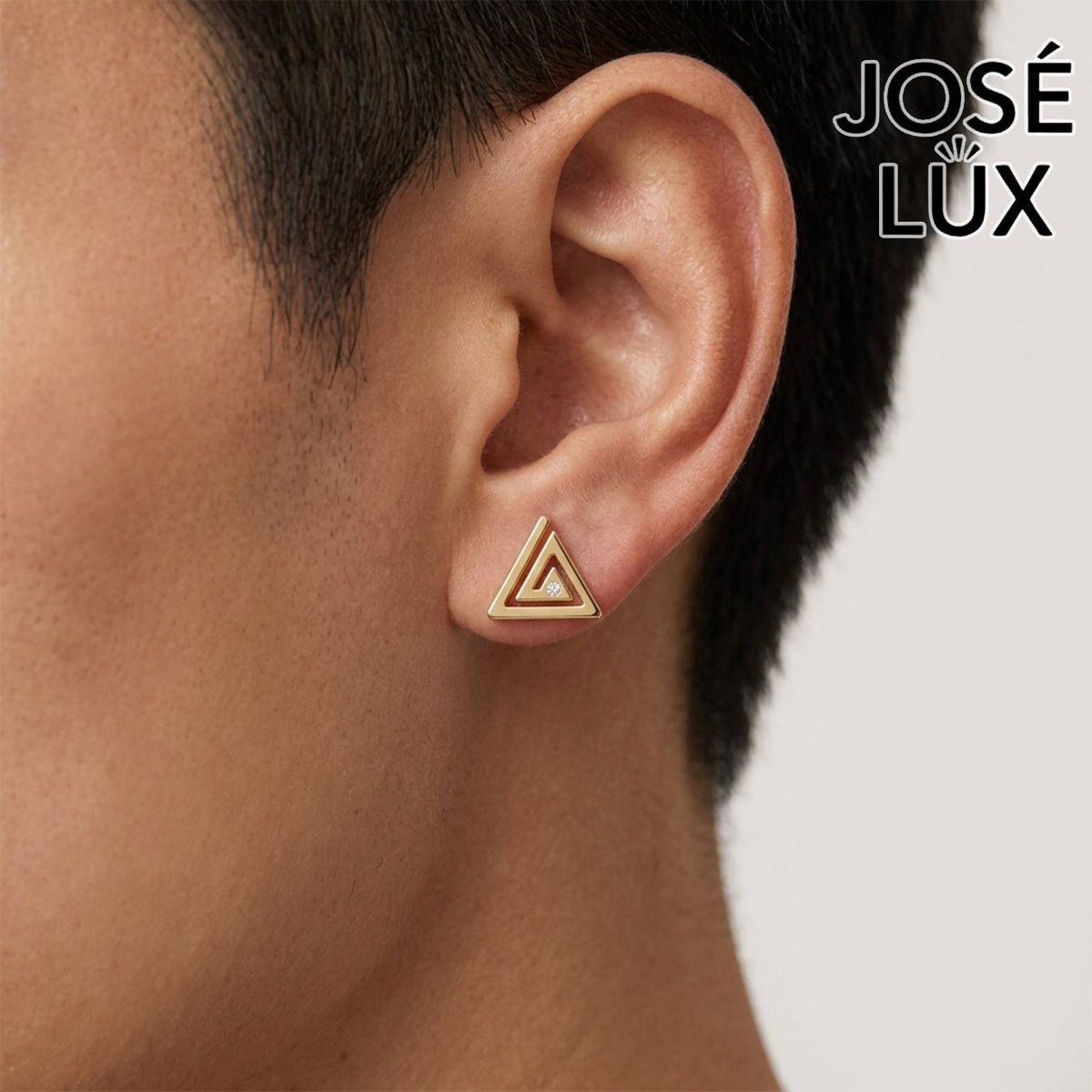 Handmade Men’s Triangle Stud Earrings – 10K & 14K Gold Moissanite (Single or Pair)