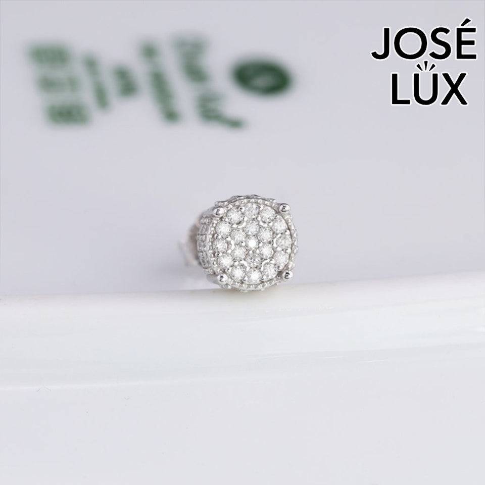 Handmade Men’s Round Cluster Stud Earring — 925 Sterling Silver, Rhodium Plated White Gold Finish, Full Moissanite