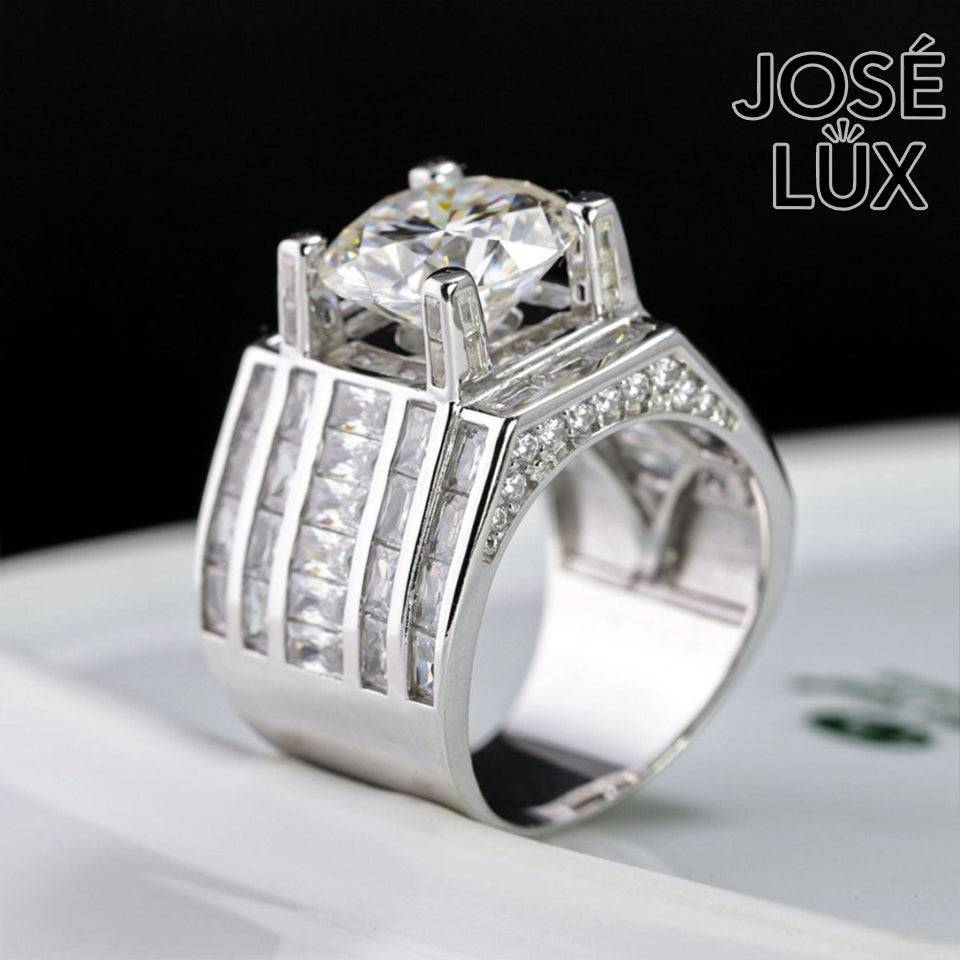 Handmade Men's Vertical Baguette Channel Set Ring — 925 Sterling Silver, Rhodium Plated White Gold Finish, 12mm Moissanite & CZ