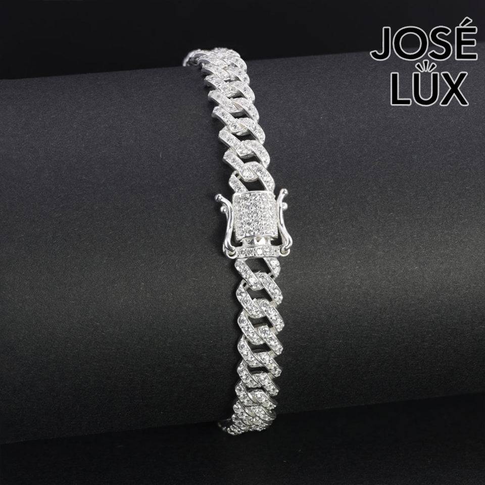 Handmade Miami Cuban Link Bracelet for Men — 6mm, 925 Sterling Silver, Pavé-Set Swiss CZ, Rhodium Plated White Gold Finish