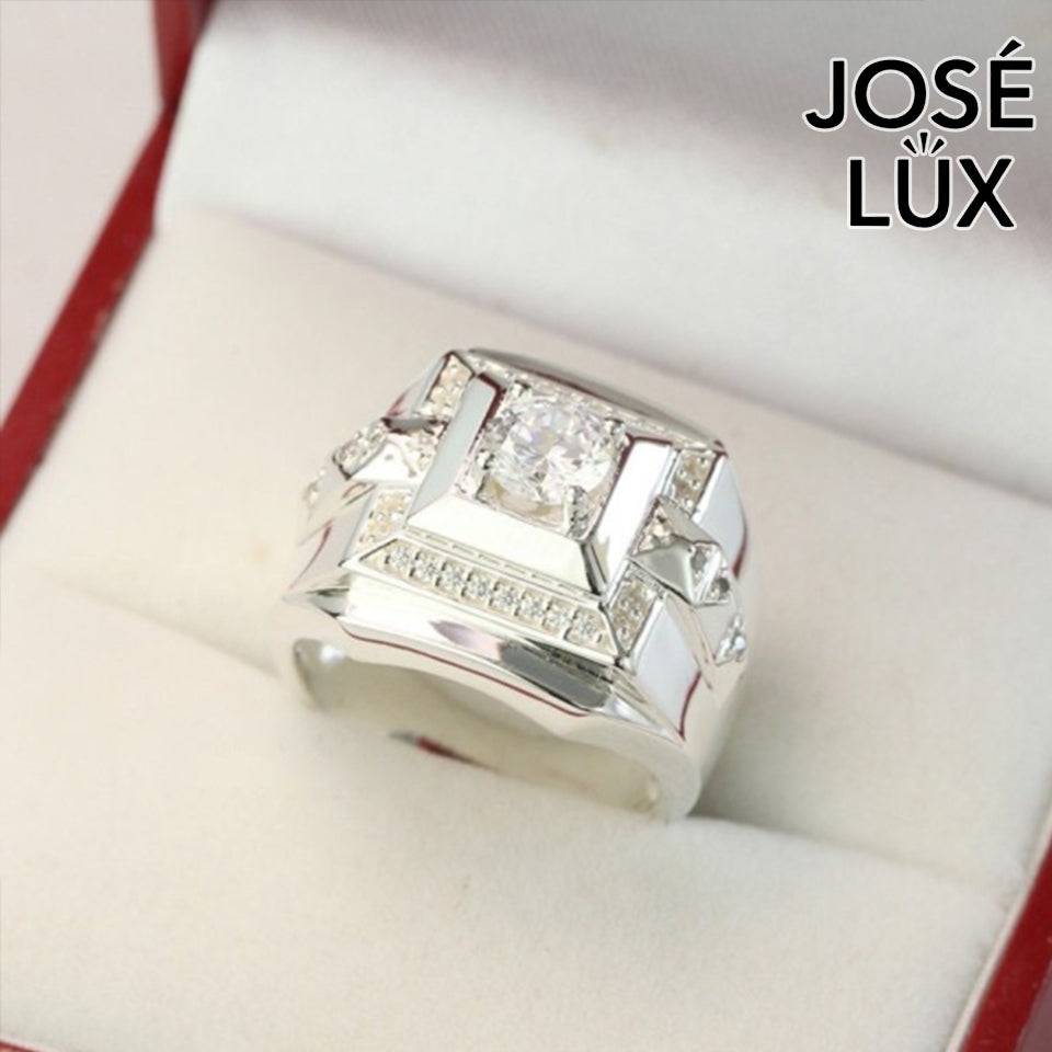 Handmade Men’s Art Deco CZ Signet Ring — 925 Sterling Silver, Rhodium Plated White Gold Finish, Swiss-Certified CZ