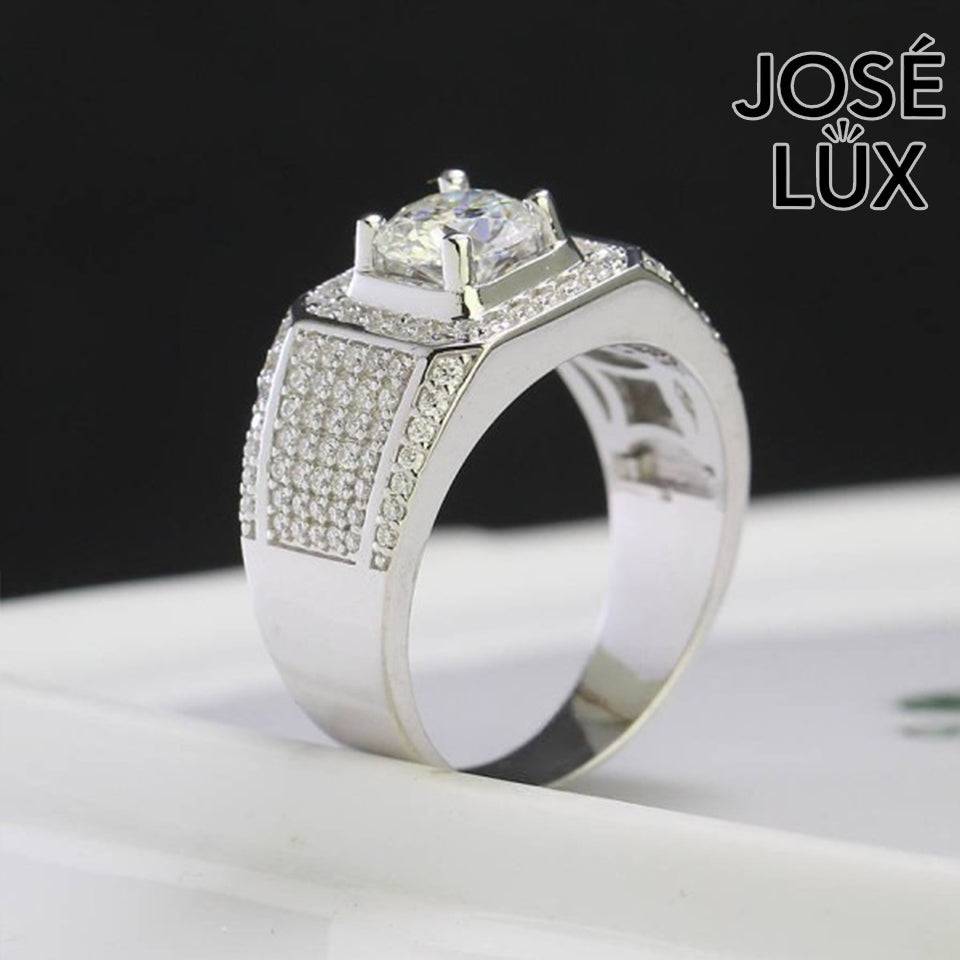 Handmade Men's Square Halo Iced Out Ring — 925 Sterling Silver, Rhodium Plated White Gold Finish, Full Moissanite