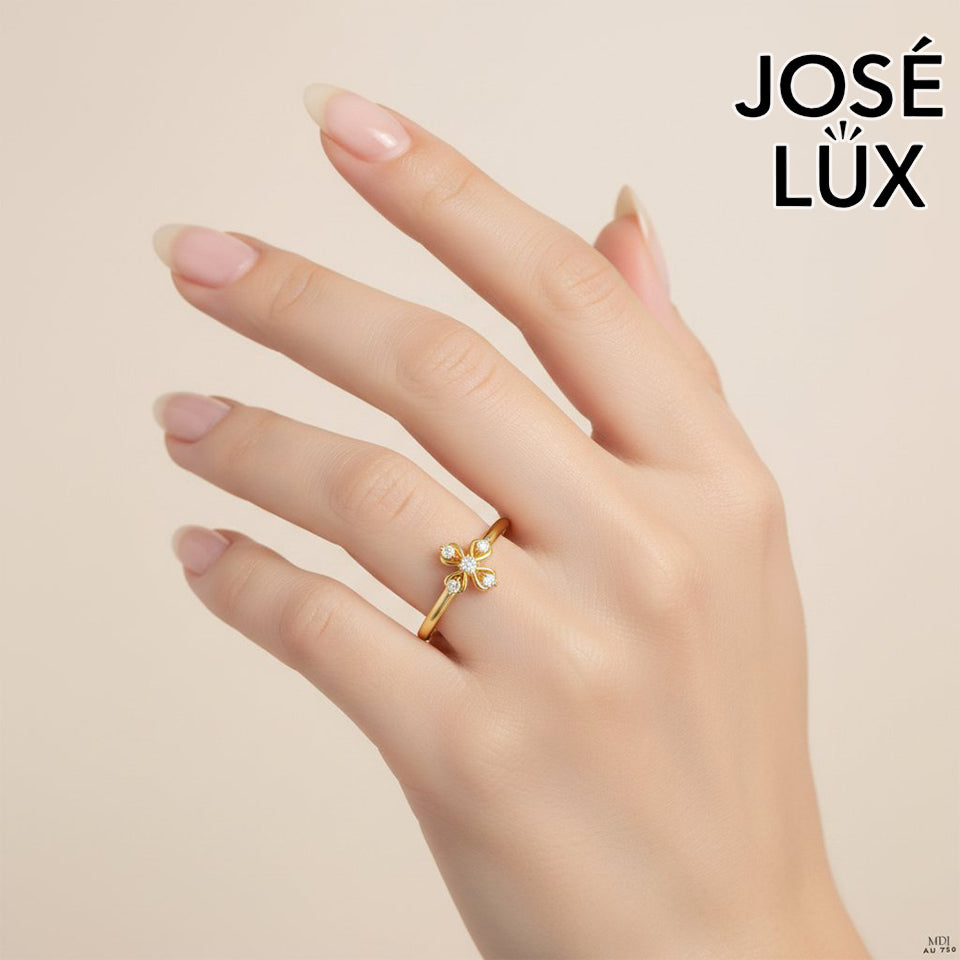 Handmade Moissanite Four Leaf Clover Ring — 10K & 14K Gold, GRA Certified Moissanite