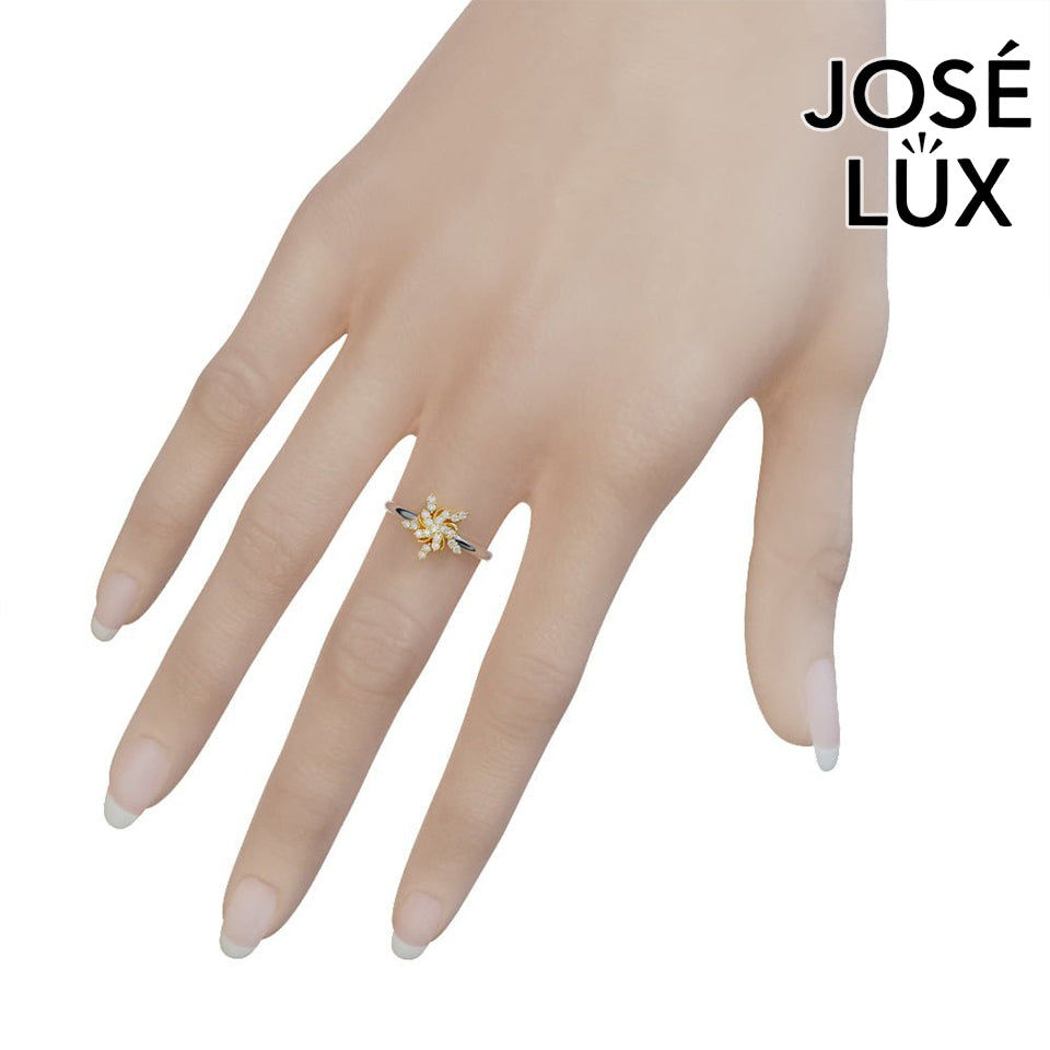 Handmade Moissanite Pinwheel Cluster Ring — 10K & 14K Gold, GRA Certified Moissanite