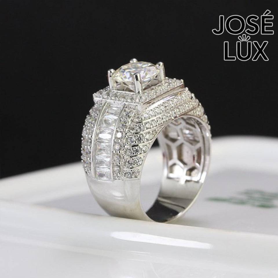 Handmade Men's Moissanite Domed Baguette Wide Band Ring — 925 Sterling Silver, Rhodium Plated White Gold Finish, GRA Moissanite