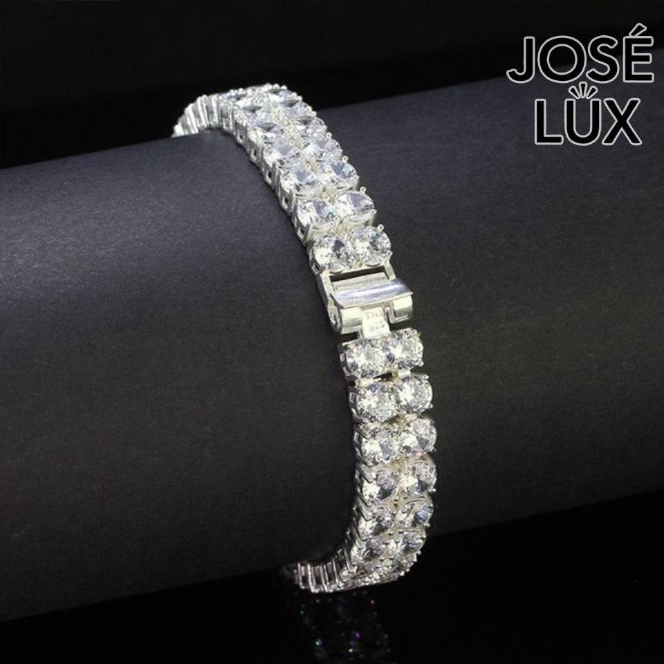 Handmade Men's Tennis Bracelet — 925 Sterling Silver, 2-Row Swiss CZ, 5mm, Rhodium Plated White Gold Finish