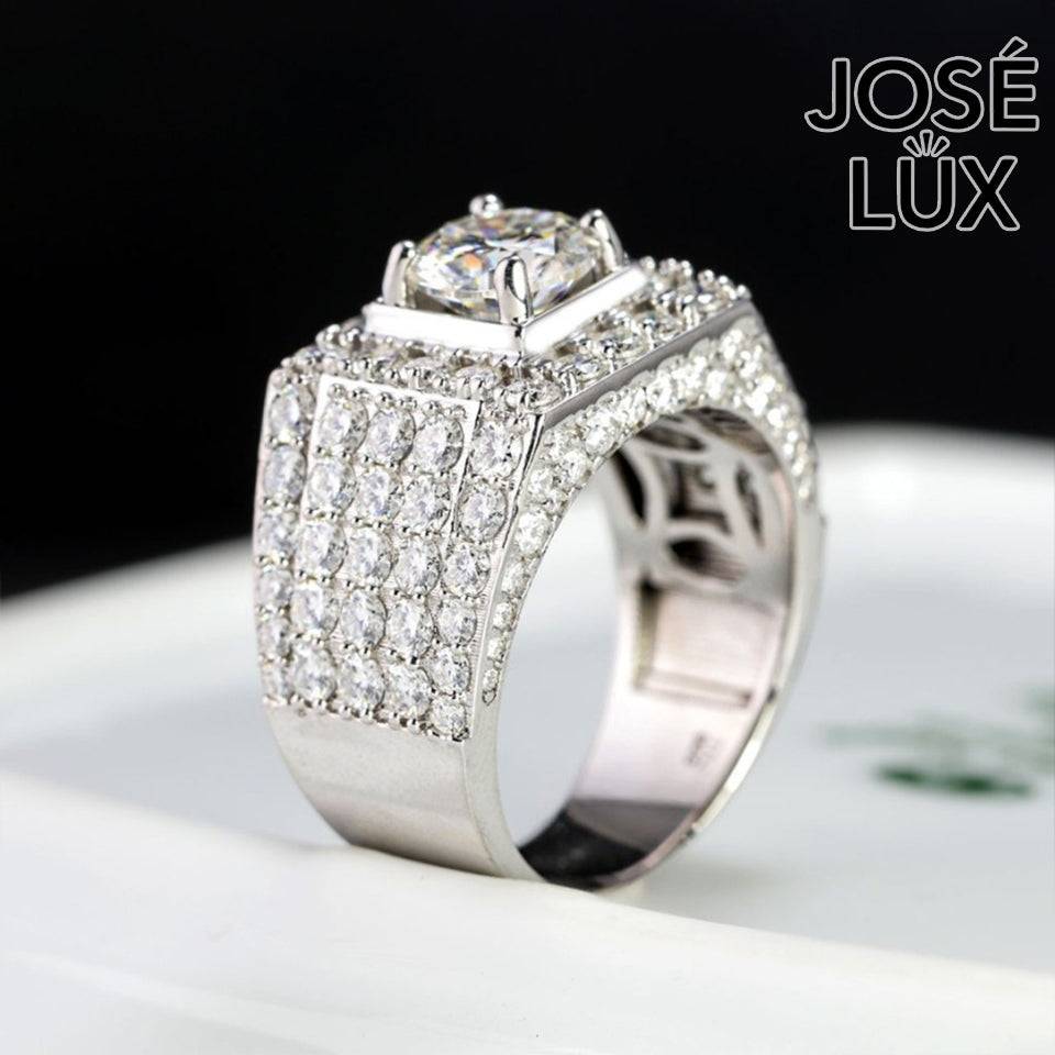Handmade Men's Square Halo Ring — 925 Sterling Silver, Rhodium Plated White Gold Finish, GRA Moissanite