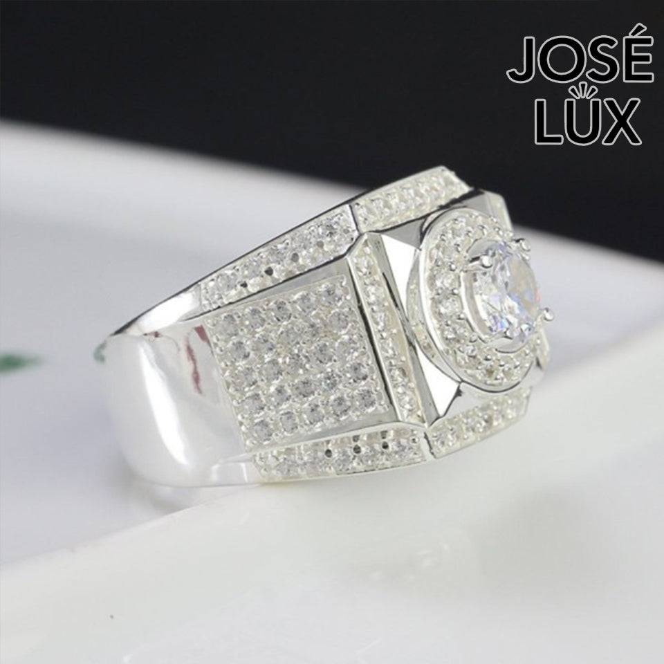 Handmade Men’s Double Halo CZ Ring — 925 Sterling Silver, Rhodium Plated White Gold Finish, Swiss-Certified CZ