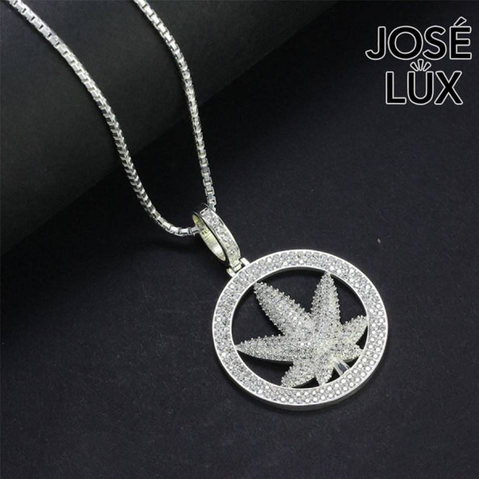 Handmade Iced Out Weed Leaf Pendant Necklace for Men — 925 Sterling Silver, Rhodium Plated White Gold Finish, Swiss CZ