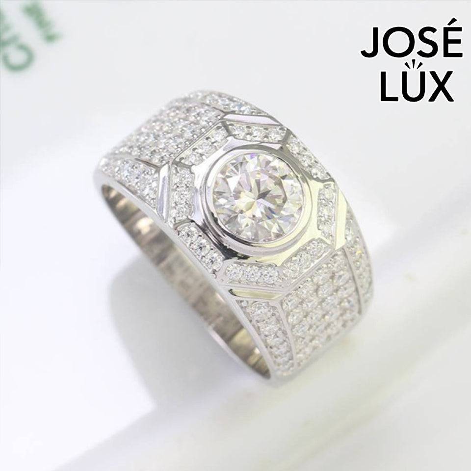 Handmade Men's Bezel Set Ring — 925 Sterling Silver, Rhodium Plated White Gold Finish, GRA Moissanite