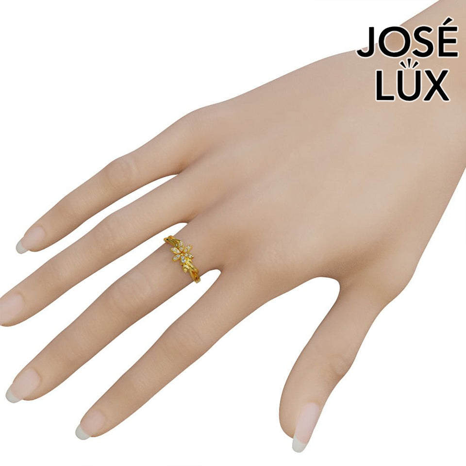Handmade Moissanite Flower Vine Ring — 10K & 14K Gold, GRA Certified Moissanite