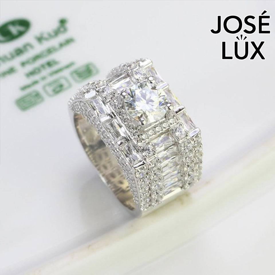 Handmade Men's Iced Out Moissanite Baguette Cluster Ring — 925 Sterling Silver, Rhodium Plated White Gold Finish, GRA Moissanite