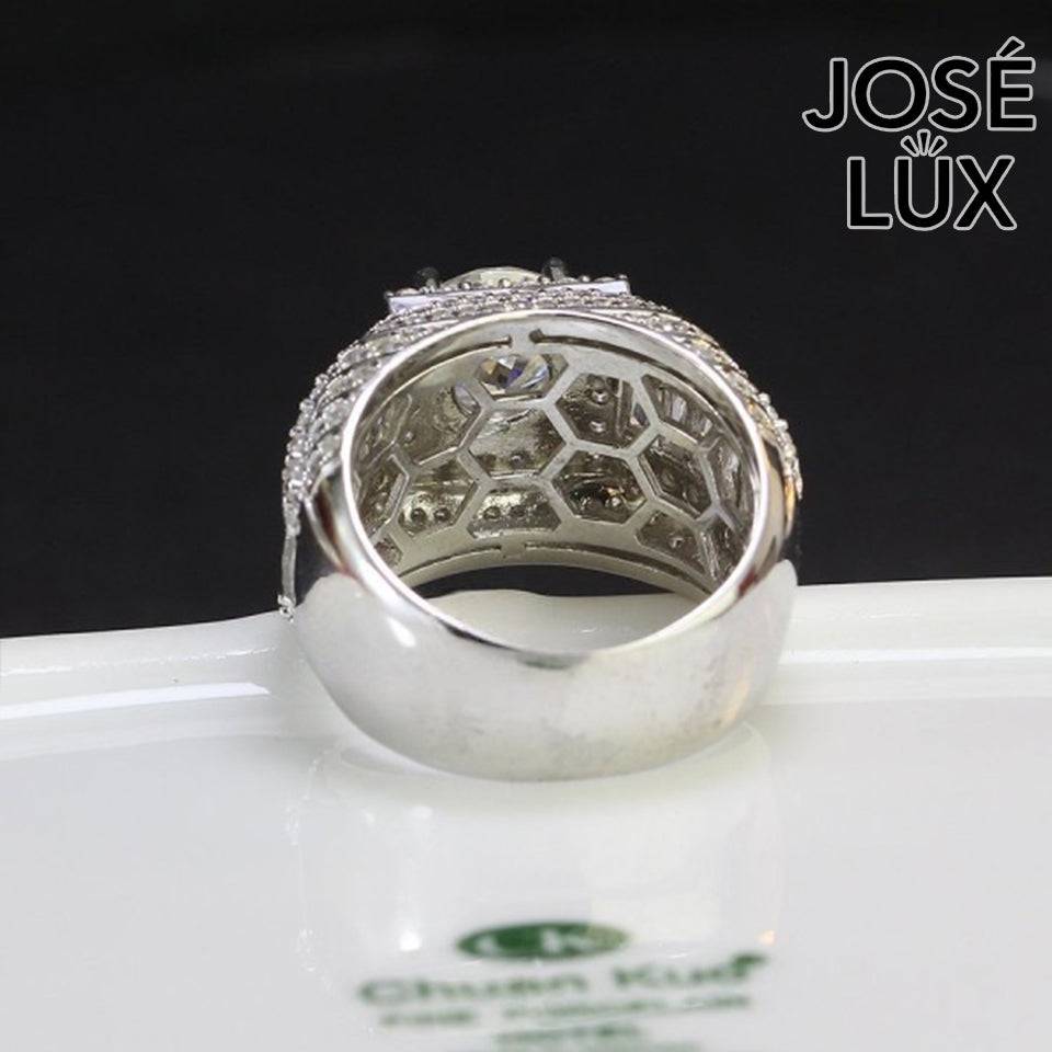Handmade Men's Moissanite Domed Baguette Wide Band Ring — 925 Sterling Silver, Rhodium Plated White Gold Finish, GRA Moissanite